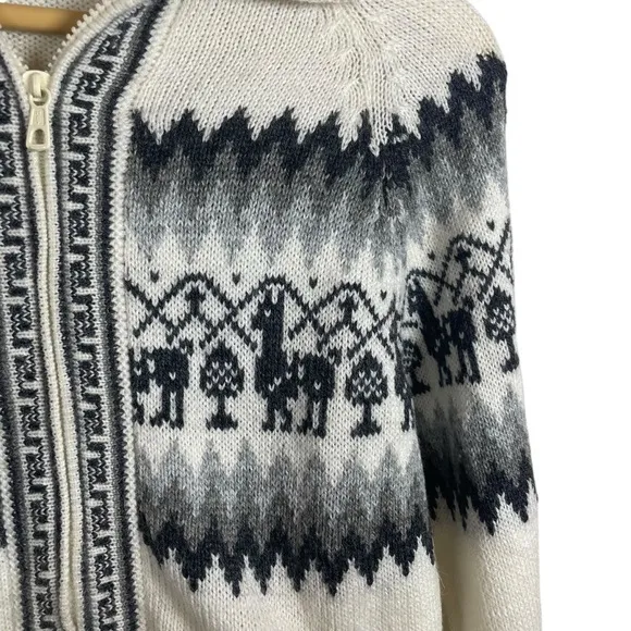 VINTAGE Peruvian Alpaca Wool Full Zip Eclectic Sweater Size S