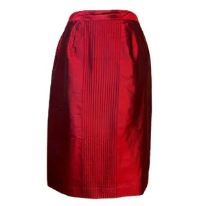 Vintage Womens 100% Silk Midi Skirt Size 12 M Straight Metallic Red Holiday Luxe