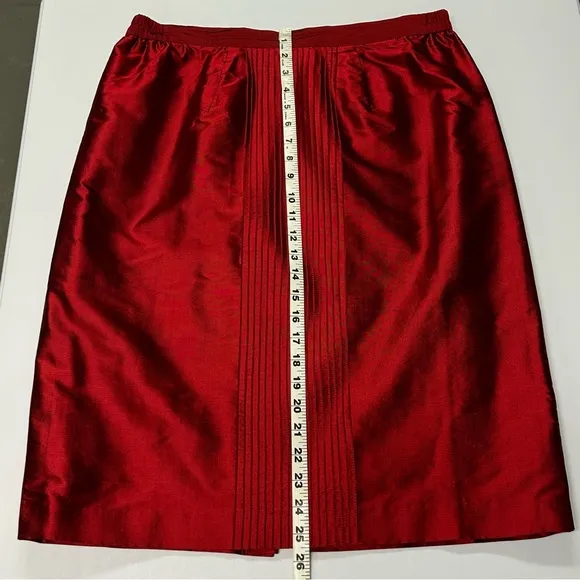 Vintage Womens 100% Silk Midi Skirt Size 12 M Straight Metallic Red Holiday Luxe