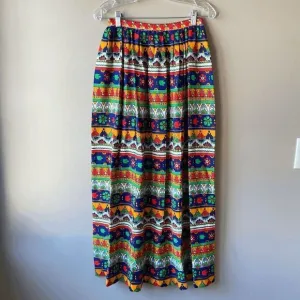 VTG 70s Neon Folk Art Poly Prairie Hippie GoGo Maxi Skirt - SZ XS/S