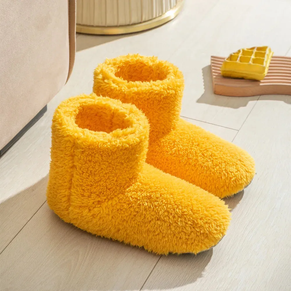 Warm Faux Fur Slippers Women Men Winter Shoes Indoor Home Soft Plush Footwear Solid Color Girls Boys House Floor Fluffy Boots