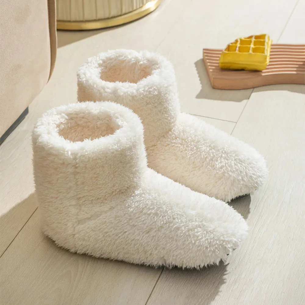 Warm Faux Fur Slippers Women Men Winter Shoes Indoor Home Soft Plush Footwear Solid Color Girls Boys House Floor Fluffy Boots