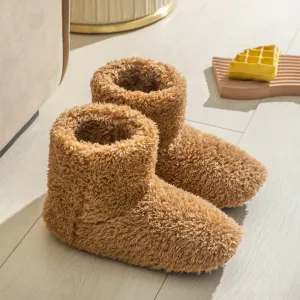 Warm Faux Fur Slippers Women Men Winter Shoes Indoor Home Soft Plush Footwear Solid Color Girls Boys House Floor Fluffy Boots