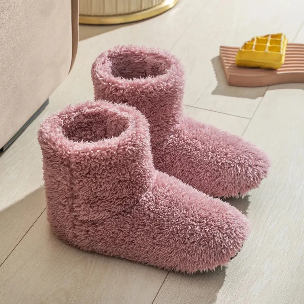 Warm Faux Fur Slippers Women Men Winter Shoes Indoor Home Soft Plush Footwear Solid Color Girls Boys House Floor Fluffy Boots