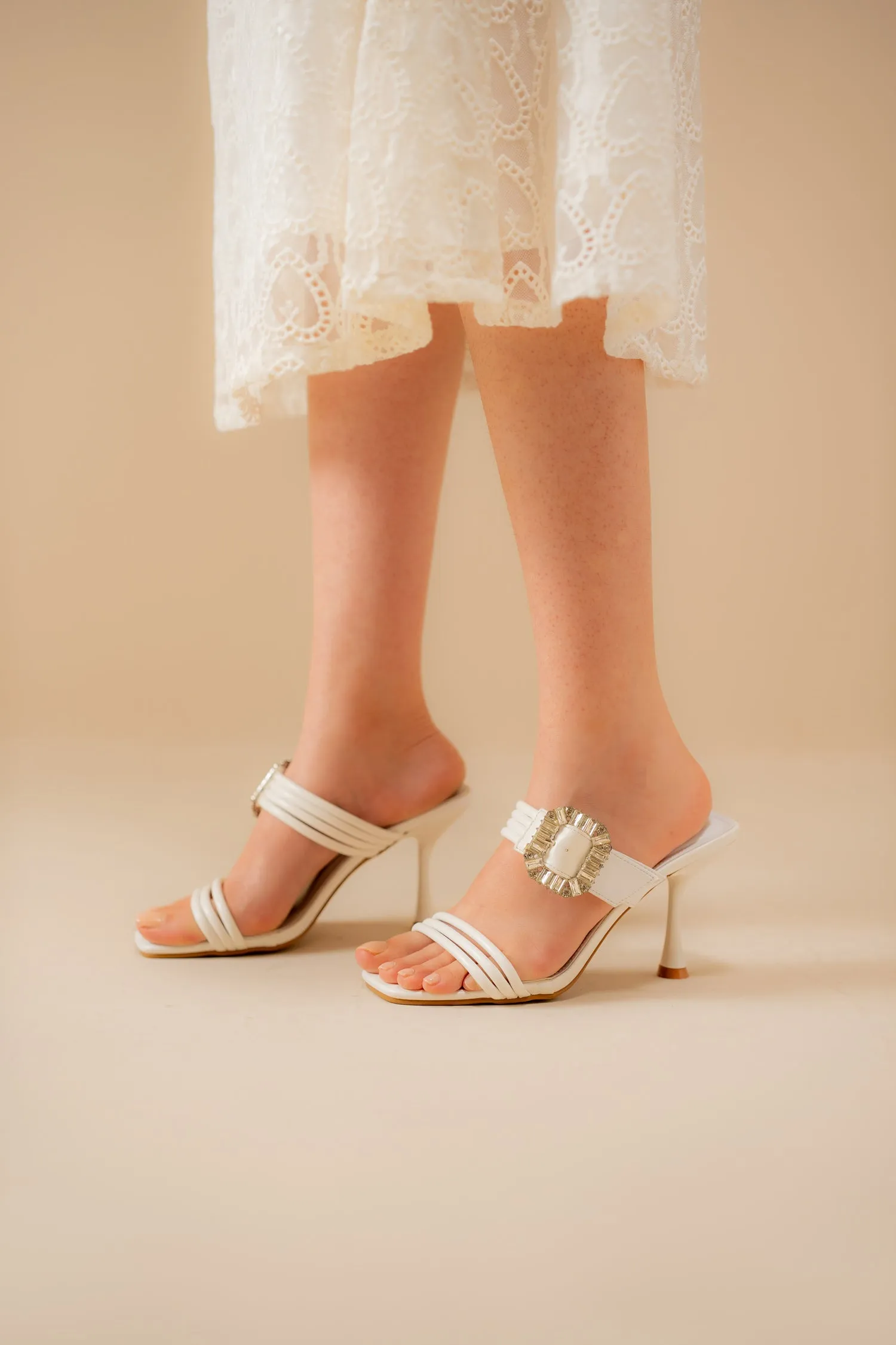White Jewel Heel Shoes
