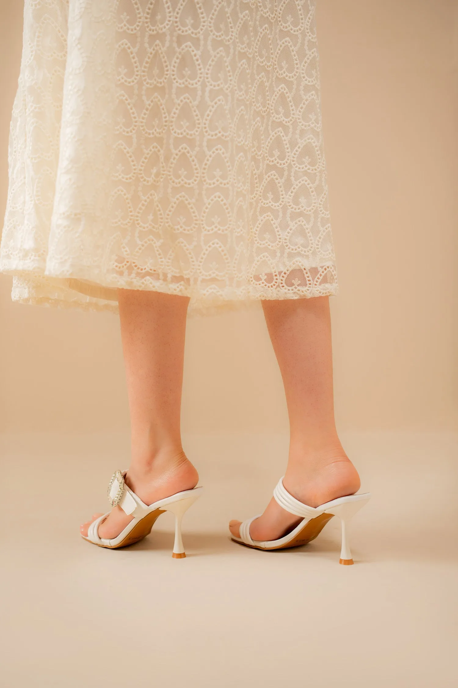 White Jewel Heel Shoes