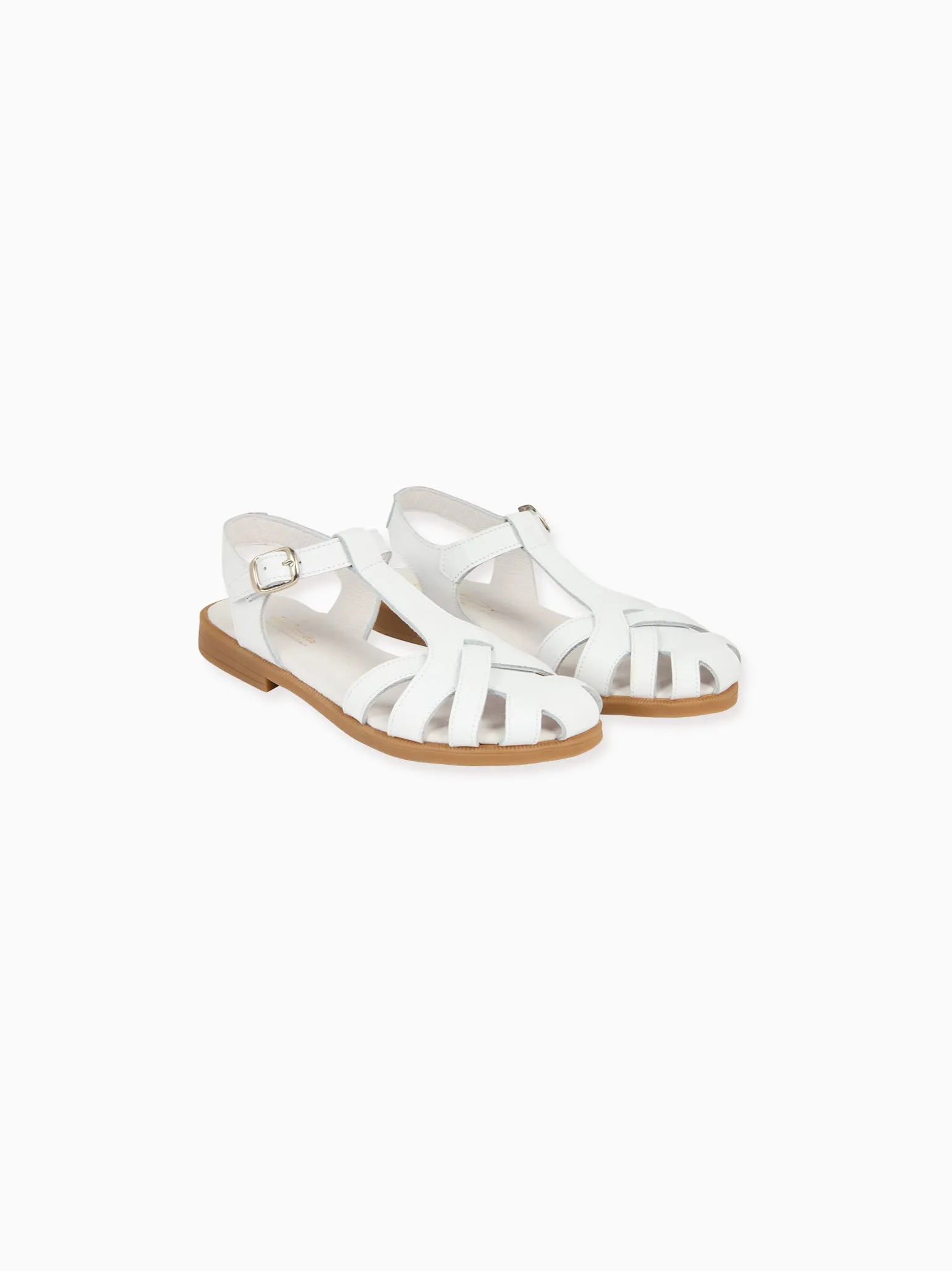 White Sofia Leather Girl Sandals