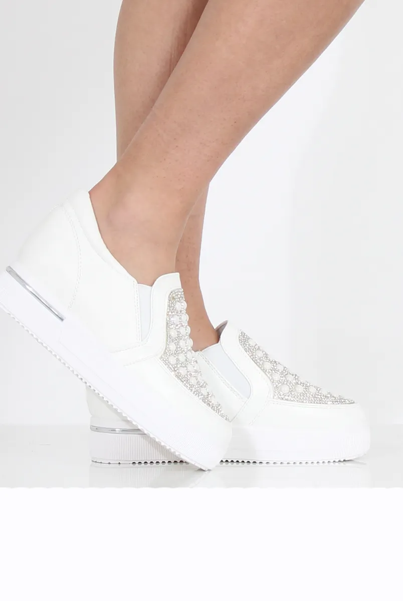 White Sparkle Wedged Skaters - Dara