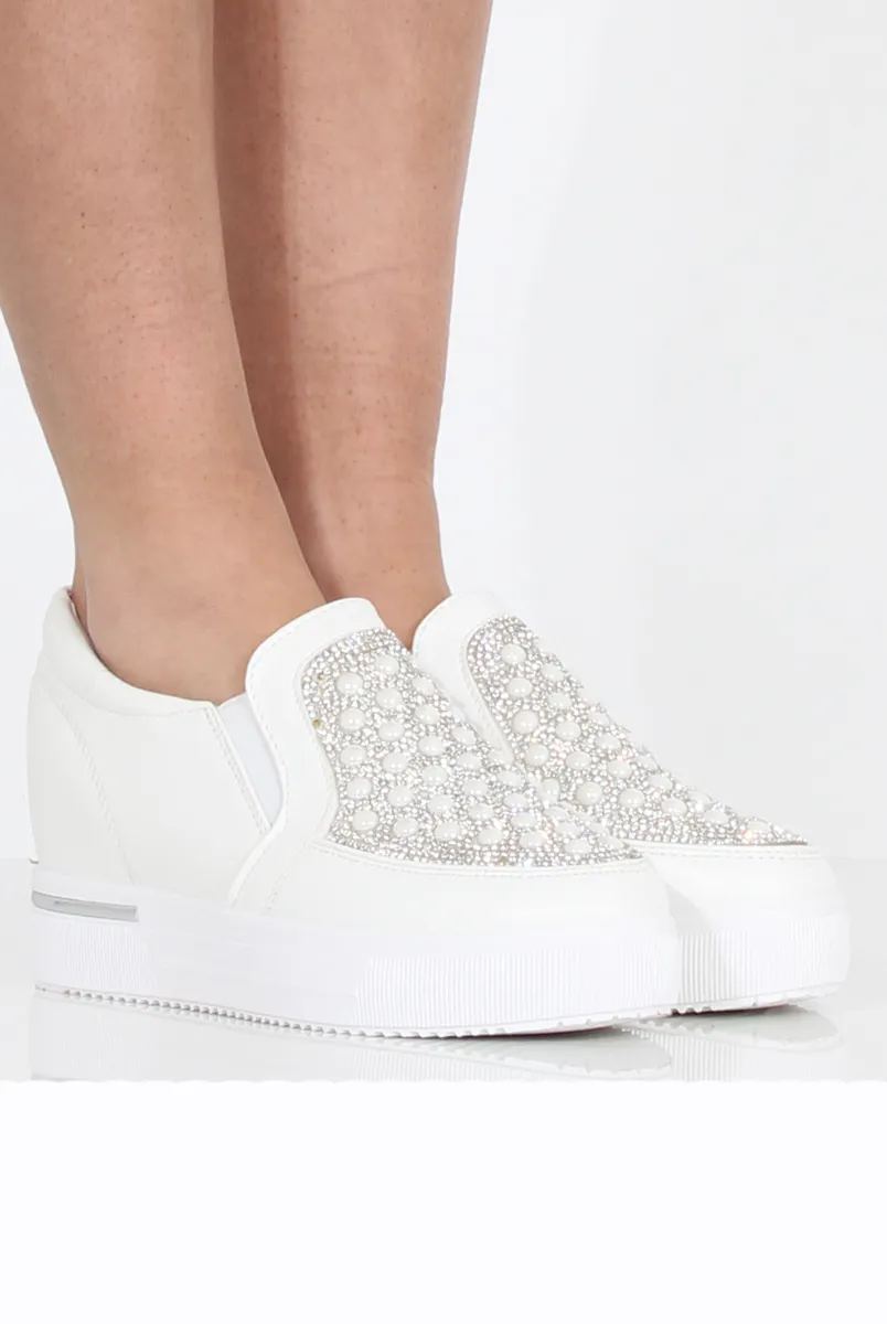 White Sparkle Wedged Skaters - Dara