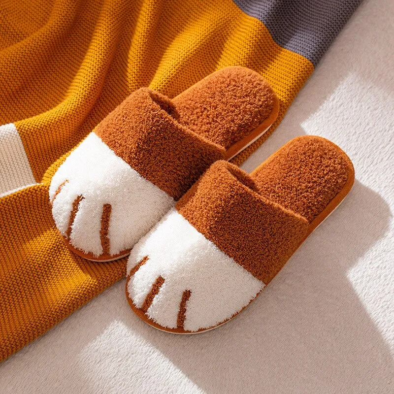 Winter Indoor Cute Cartoon Cat Paw Slippers