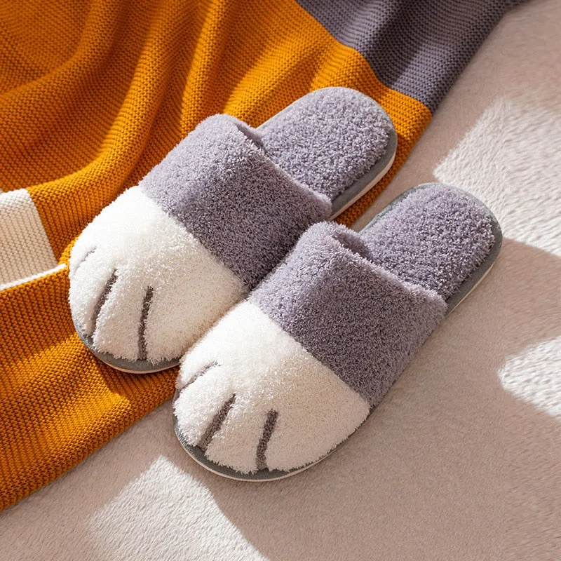 Winter Indoor Cute Cartoon Cat Paw Slippers