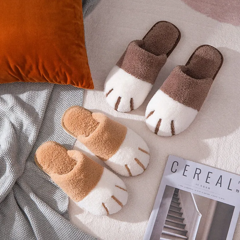 Winter Indoor Cute Cartoon Cat Paw Slippers