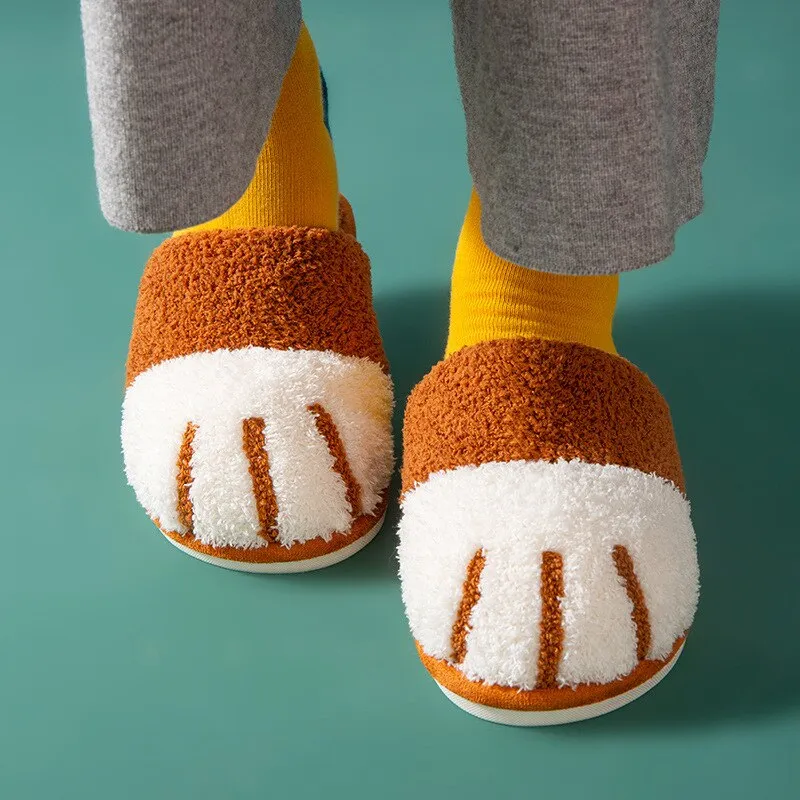 Winter Indoor Cute Cartoon Cat Paw Slippers