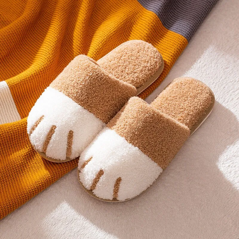 Winter Indoor Cute Cartoon Cat Paw Slippers