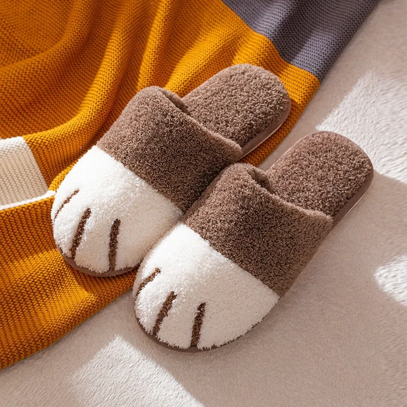 Winter Indoor Cute Cartoon Cat Paw Slippers