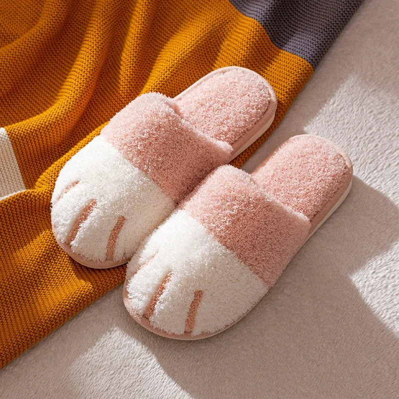 Winter Indoor Cute Cartoon Cat Paw Slippers