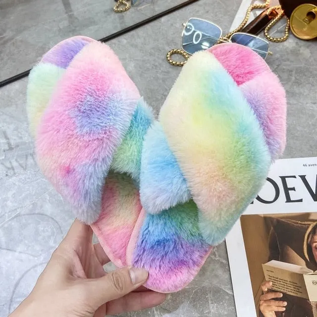 Winter Women House Slippers Faux Fur Fashion Warm Shoes Woman Slip on Flats