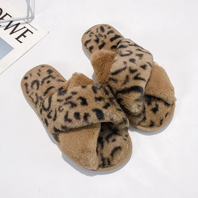 Winter Women House Slippers Faux Fur Fashion Warm Shoes Woman Slip on Flats