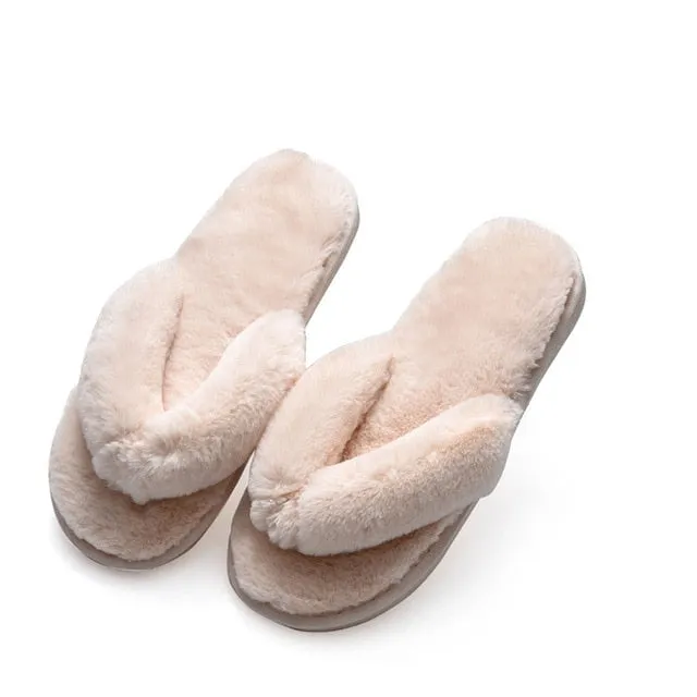 Winter Women House Slippers Faux Fur Fashion Warm Shoes Woman Slip on Flats