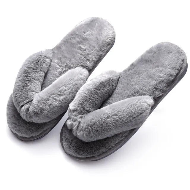 Winter Women House Slippers Faux Fur Fashion Warm Shoes Woman Slip on Flats