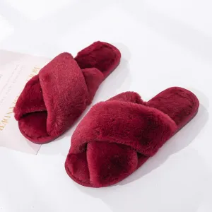 Winter Women House Slippers Faux Fur Fashion Warm Shoes Woman Slip on Flats