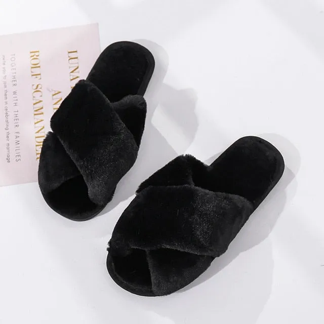 Winter Women House Slippers Faux Fur Fashion Warm Shoes Woman Slip on Flats