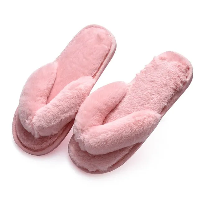 Winter Women House Slippers Faux Fur Fashion Warm Shoes Woman Slip on Flats