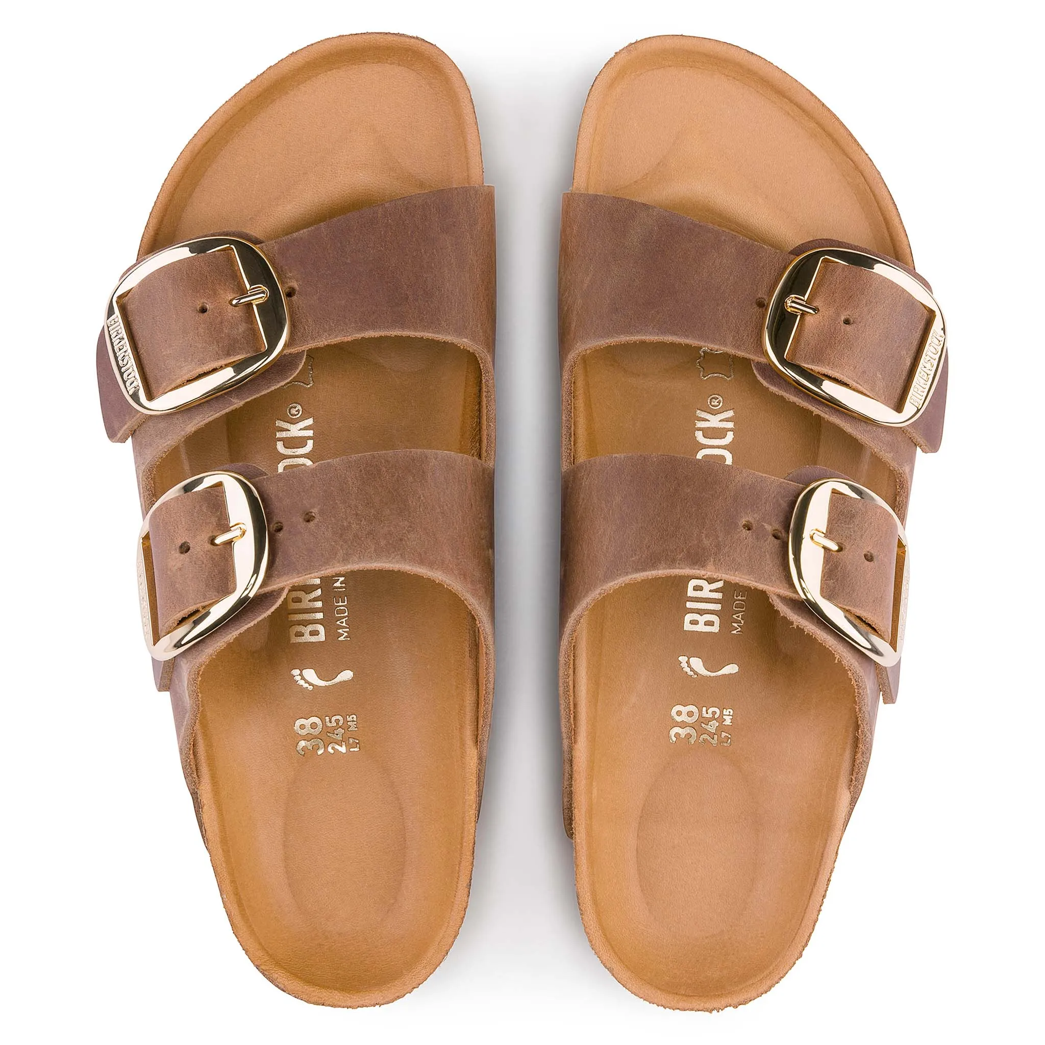 Women's Arizona Leather Big Buckle Sandals in Cognac