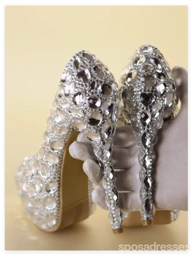 Women's Wedding Shoes Decorative Heel Wedding Heels Bridal Shoes With Beading,H81