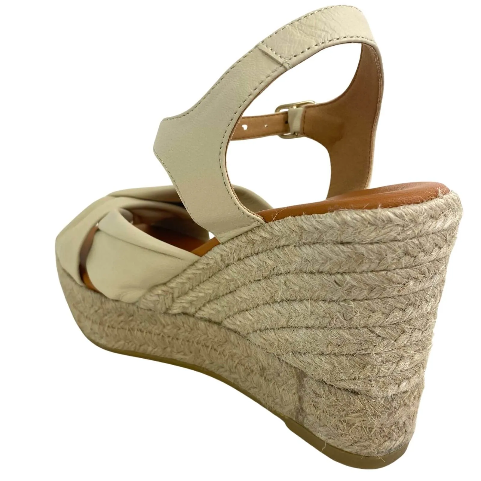 Wonders Cream Leather Wedge Sandals