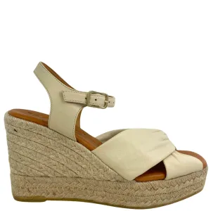 Wonders Cream Leather Wedge Sandals