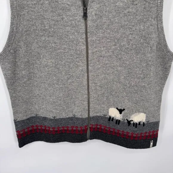 Woolrich Full Zip Sweater Vest Womens Large Gray 100% Lambswool Sheep