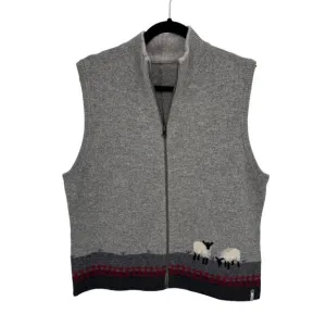 Woolrich Full Zip Sweater Vest Womens Large Gray 100% Lambswool Sheep