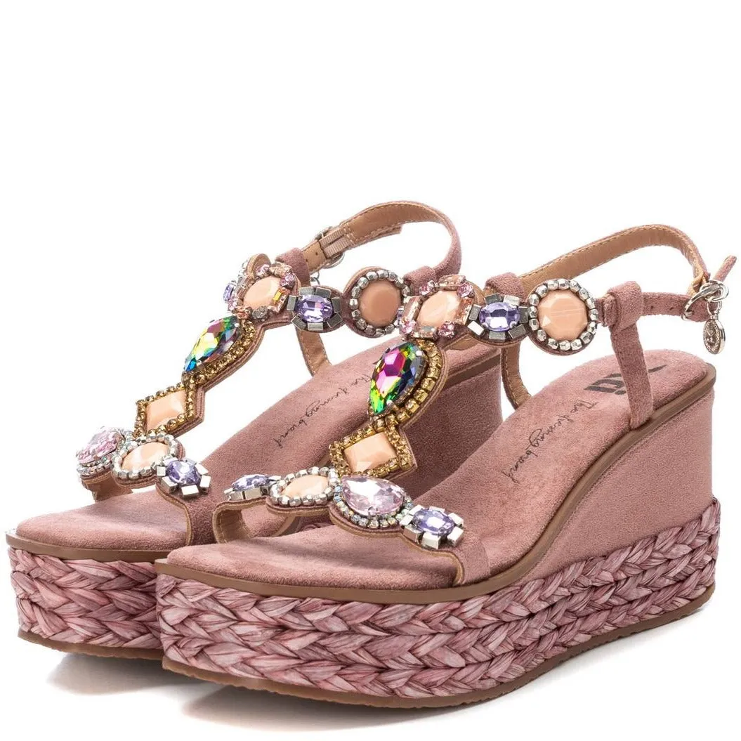 XTI Nude Jewelled Wedge Sandals