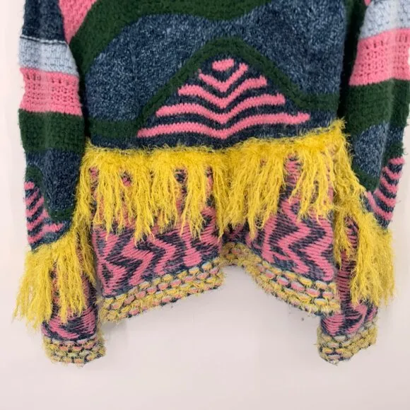 Zara Knit Colorful  Fringed Sweater Multicolor Womens Size Large