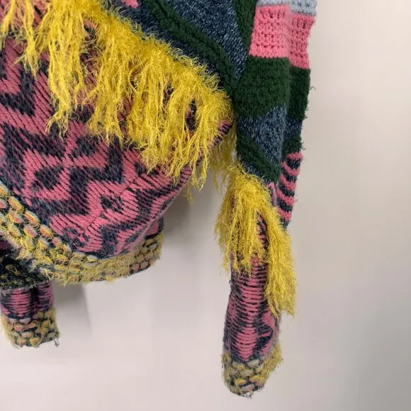 Zara Knit Colorful  Fringed Sweater Multicolor Womens Size Large