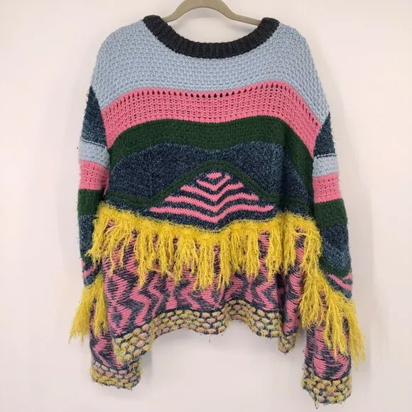 Zara Knit Colorful  Fringed Sweater Multicolor Womens Size Large