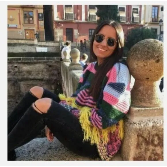 Zara Knit Colorful  Fringed Sweater Multicolor Womens Size Large