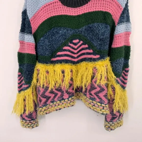 Zara Knit Colorful  Fringed Sweater Multicolor Womens Size Large