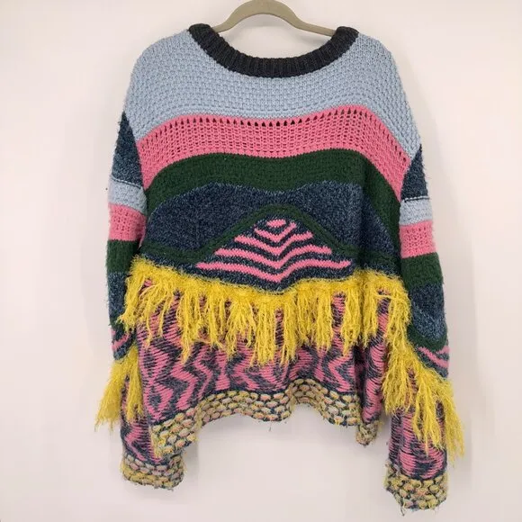 Zara Knit Colorful  Fringed Sweater Multicolor Womens Size Large