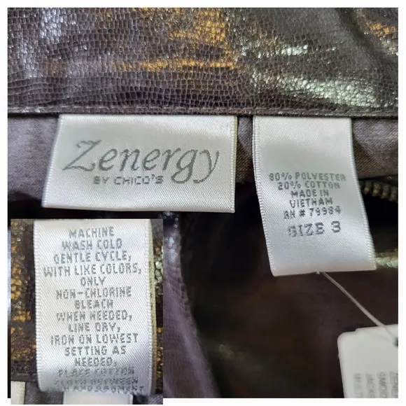 ZENERGY by CHICO'S Dark Brown Smooth Reptile Jacket - Size 3 or Size XL