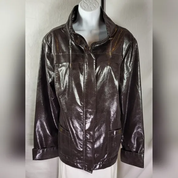 ZENERGY by CHICO'S Dark Brown Smooth Reptile Jacket - Size 3 or Size XL