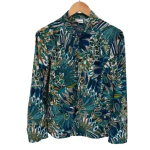Zenergy Chicos Full Zip Jacket Womens 2 Large Blue Green Polyester Peacock Print