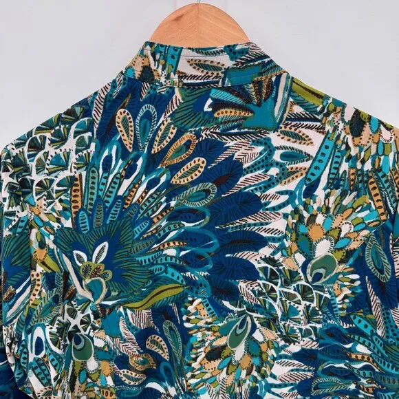 Zenergy Chicos Full Zip Jacket Womens 2 Large Blue Green Polyester Peacock Print