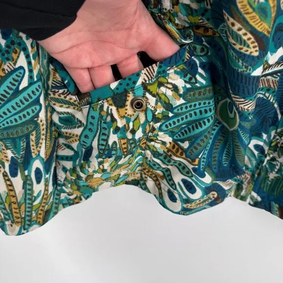 Zenergy Chicos Full Zip Jacket Womens 2 Large Blue Green Polyester Peacock Print
