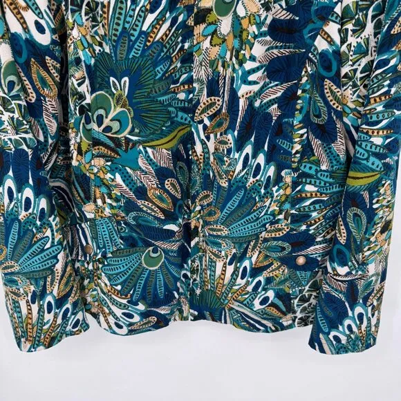 Zenergy Chicos Full Zip Jacket Womens 2 Large Blue Green Polyester Peacock Print