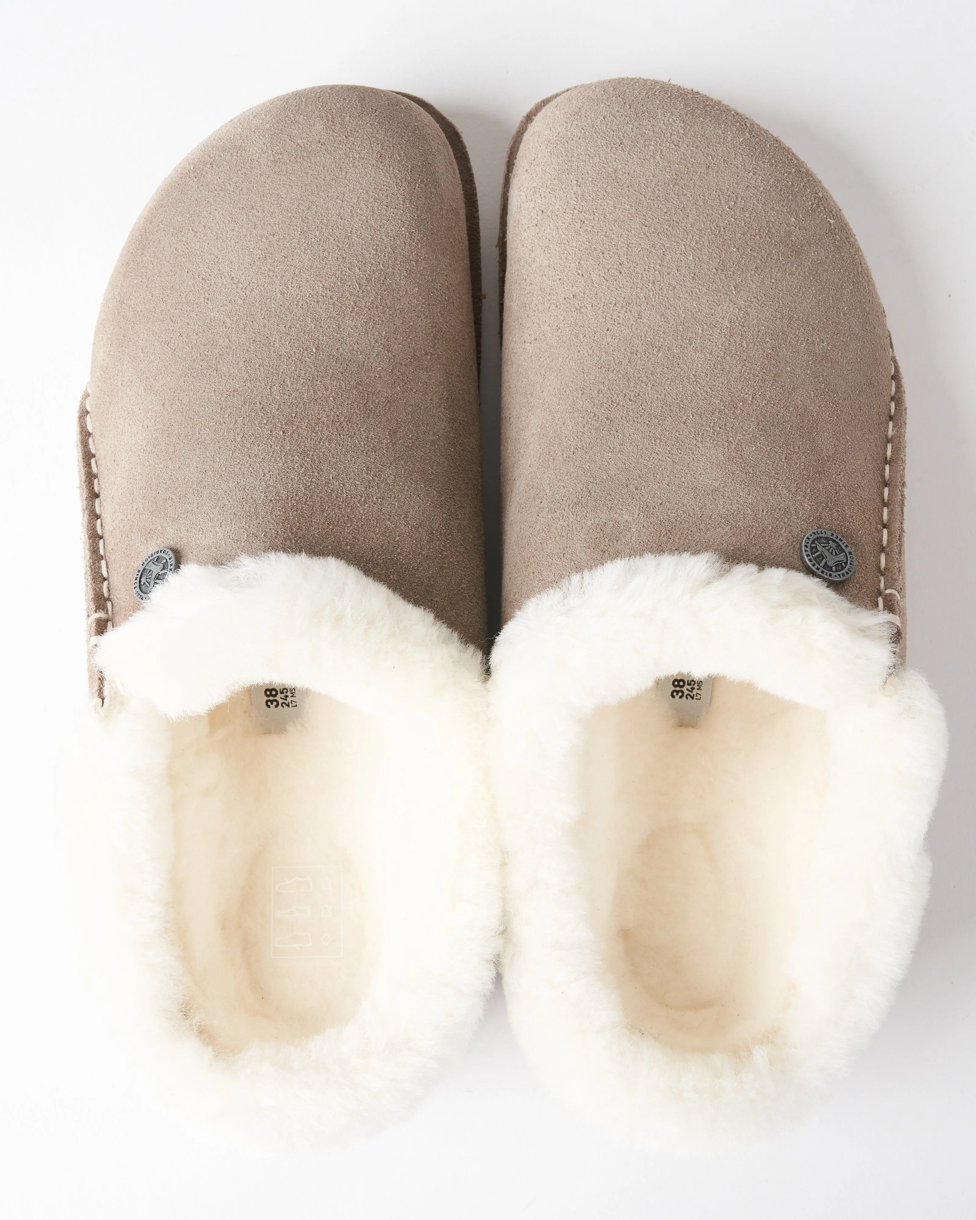zermatt slipper w/shearling - stone coin suede/natural shearling